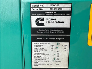 Cummins 6CTA8.3-G2 Stamford 163 kVA generatorset ex Emergency Stroomgroep Aggregaat - Sähkögeneraattori: kuva Cummins 6CTA8.3-G2 Stamford 163 kVA generatorset ex Emergency Stroomgroep Aggregaat - Sähkögeneraattori
